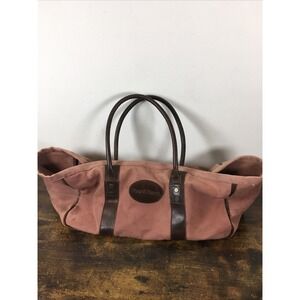 Plow & Hearth Dusty Rose Canvas Log Carrier Leather Handles Rustic Country Livin